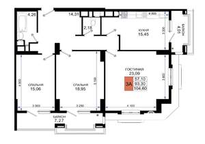 3-к квартира, вторичка, 102м2, 6/17 этаж