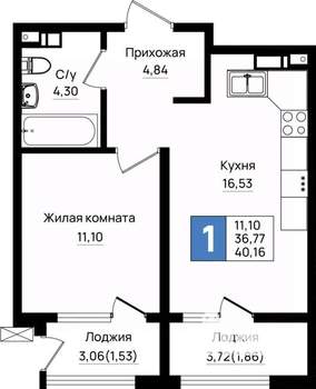 1-к квартира, вторичка, 40м2, 2/9 этаж