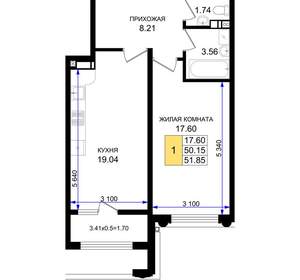 1-к квартира, вторичка, 52м2, 2/8 этаж