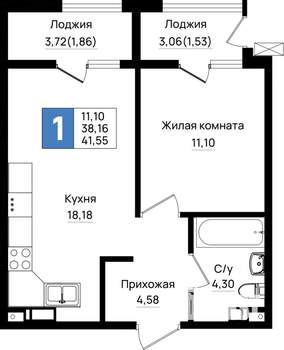 1-к квартира, вторичка, 42м2, 5/9 этаж