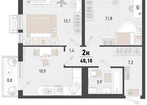 2-к квартира, вторичка, 47м2, 3/24 этаж