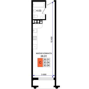 Студия квартира, вторичка, 30м2, 4/8 этаж