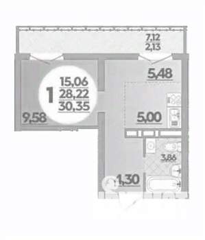 1-к квартира, вторичка, 30м2, 7/16 этаж