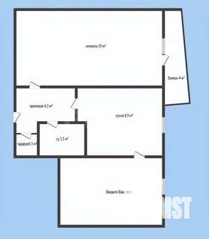 2-к квартира, вторичка, 46м2, 1/9 этаж