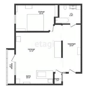 1-к квартира, вторичка, 54м2, 12/16 этаж