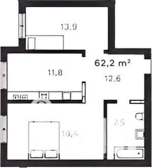 2-к квартира, вторичка, 62м2, 2/8 этаж