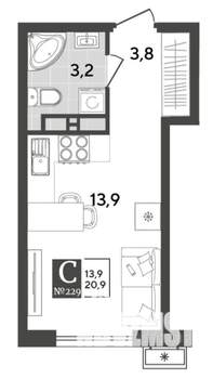 Студия квартира, вторичка, 20м2, 3/13 этаж