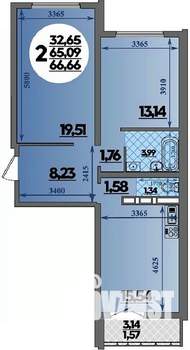 2-к квартира, строящийся дом, 67м2, 12/16 этаж