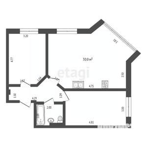 2-к квартира, вторичка, 70м2, 4/4 этаж