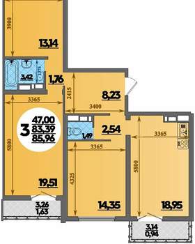 3-к квартира, вторичка, 86м2, 3/16 этаж