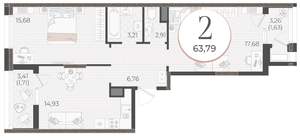 2-к квартира, вторичка, 64м2, 5/9 этаж