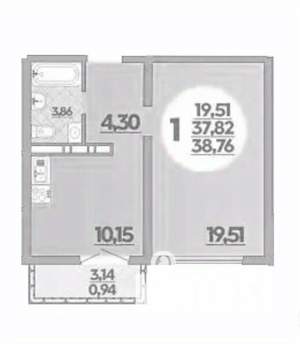 1-к квартира, вторичка, 39м2, 2/16 этаж