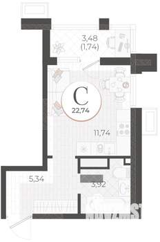 Студия квартира, вторичка, 23м2, 8/9 этаж