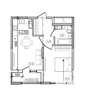 1-к квартира, вторичка, 43м2, 2/9 этаж