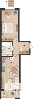 1-к квартира, вторичка, 48м2, 11/24 этаж