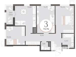 3-к квартира, вторичка, 73м2, 5/18 этаж