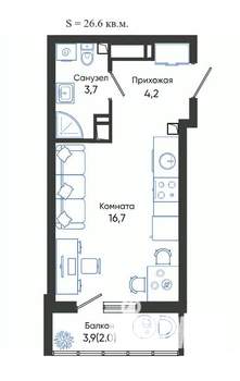 Студия квартира, вторичка, 27м2, 17/24 этаж