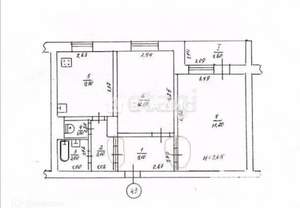 2-к квартира, вторичка, 52м2, 1/9 этаж