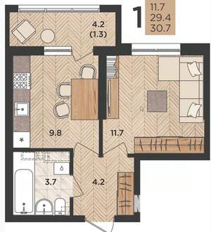 1-к квартира, сданный дом, 31м2, 19/24 этаж