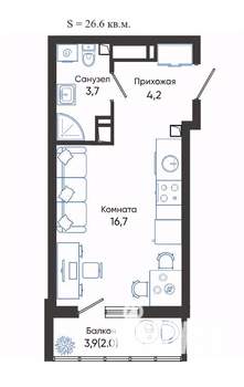 Студия квартира, вторичка, 27м2, 11/24 этаж