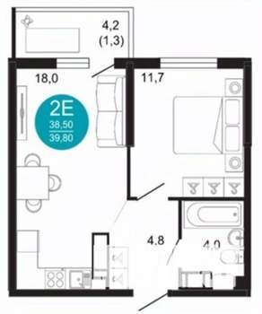 1-к квартира, сданный дом, 40м2, 23/23 этаж