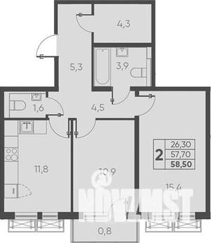2-к квартира, вторичка, 59м2, 19/24 этаж