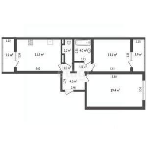 2-к квартира, вторичка, 61м2, 4/16 этаж