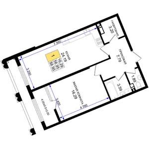 1-к квартира, вторичка, 59м2, 6/8 этаж