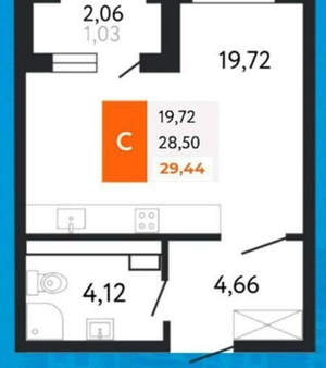 Студия квартира, сданный дом, 30м2, 12/23 этаж