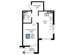 1-к квартира, вторичка, 46м2, 4/18 этаж
