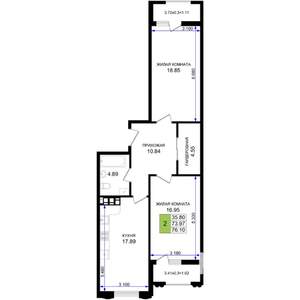 2-к квартира, строящийся дом, 76м2, 6/8 этаж