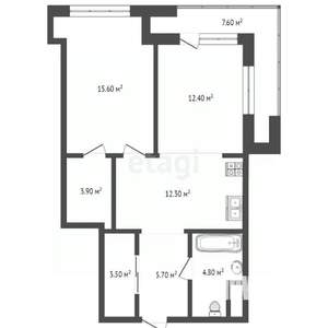 2-к квартира, вторичка, 59м2, 14/21 этаж