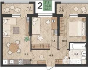 2-к квартира, вторичка, 50м2, 14/24 этаж