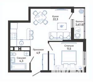 2-к квартира, вторичка, 45м2, 22/24 этаж