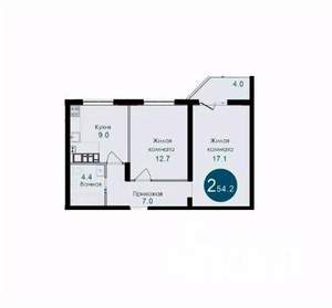2-к квартира, вторичка, 54м2, 1/14 этаж