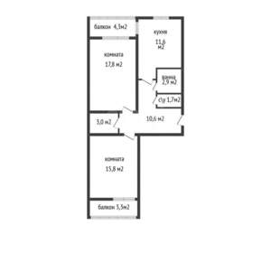 2-к квартира, вторичка, 63м2, 7/16 этаж
