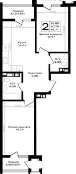 2-к квартира, вторичка, 66м2, 6/9 этаж