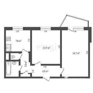 2-к квартира, вторичка, 52м2, 2/10 этаж