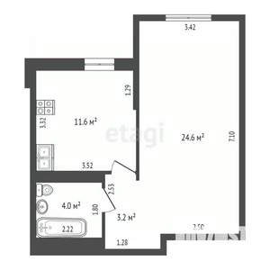1-к квартира, вторичка, 43м2, 18/21 этаж