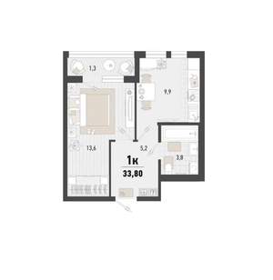 1-к квартира, вторичка, 34м2, 15/15 этаж