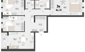 3-к квартира, вторичка, 83м2, 11/15 этаж