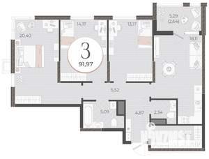 3-к квартира, вторичка, 92м2, 4/18 этаж