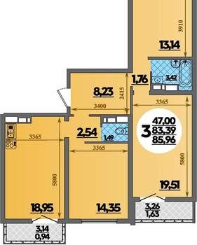 3-к квартира, вторичка, 86м2, 4/16 этаж