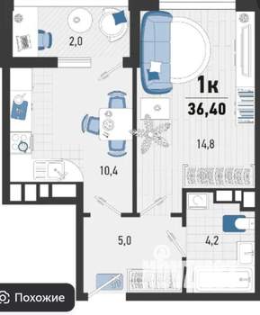 1-к квартира, вторичка, 35м2, 7/20 этаж
