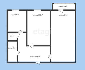 2-к квартира, вторичка, 52м2, 1/10 этаж