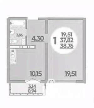 1-к квартира, вторичка, 39м2, 14/16 этаж