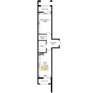 1-к квартира, строящийся дом, 49м2, 8/8 этаж
