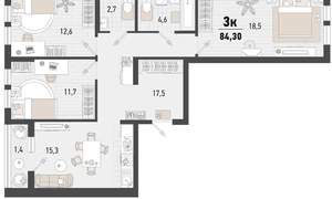 3-к квартира, вторичка, 83м2, 5/15 этаж
