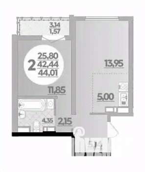 2-к квартира, вторичка, 44м2, 7/16 этаж