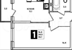 1-к квартира, вторичка, 36м2, 13/19 этаж